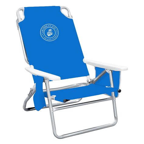 Caribbean joe beach chair - Enjoy the beach in luxury on this Caribbean Joe five position beach chair. Available in a variety of print designs and solid colors. Use the upgraded armrests to adjust the chair to any of its five reclining positions. Take advantage of the featured head pillow and cup holder. Fold up and easily carry using the padded backpack shoulder straps.